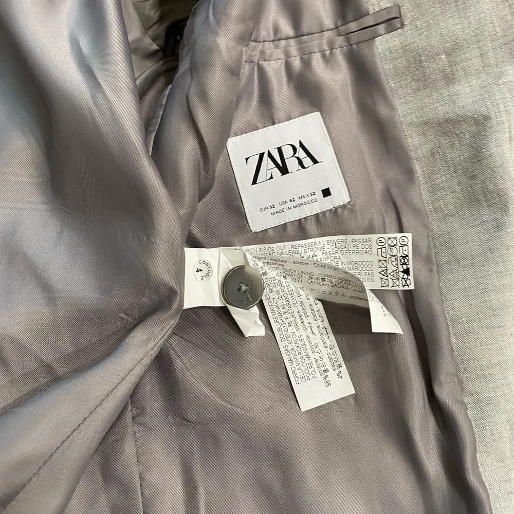 Zara Two Buttons Closure Linen Blend Gray Blazer size 42